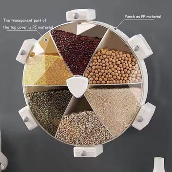 Wall-Mounted Rotating Rice & Grain Storage Box – One-Press Kitchen Dispenser